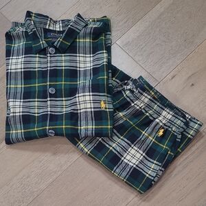 EUC Polo Ralph Lauren Pajama Set Men's sz L Green/Blue Plaid Sleepwear